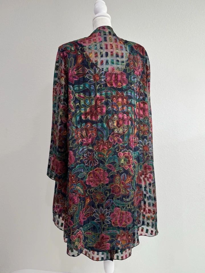 Vintage Patra Floral Chiffon 2-Piece Dress & Jacket Set Size 8 Made in USA - Image 3 of 4