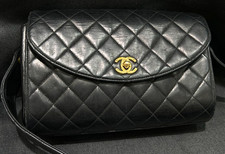 CHANEL Classic Diamond pattern Shoulder bag Crossbody Black gold Vintage