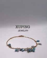 Xuping Gold-Tone Chain Bracelet with Turquoise  Gray Beads