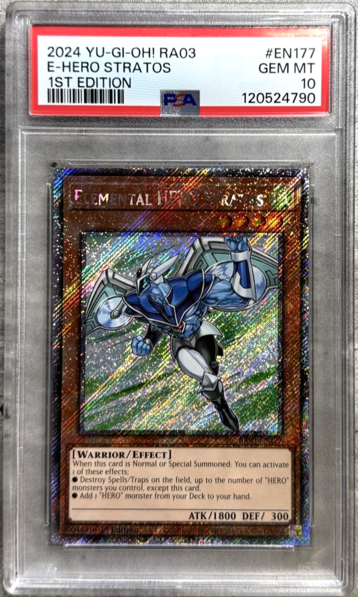 Yugioh Card 1st Edition E-Hero Stratos PSA 10 Gem Mint, RA03-EN177