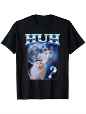 100 Cotton Funny Cat Meme T-Shirt  Unisex Adults, Short Sleeve, Black, S-XXXL,