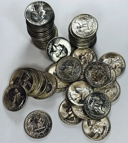 MIXED DATE WASHINGTON QUARTER LOT! 55 TOTAL COINS! GEM BU+++! AMAZING! NR #P1834