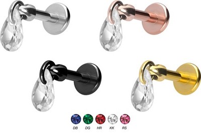 PIERCINGLINE  Piercing Stecker Titan Labret mit Gewinde KRISTALLTROPFEN