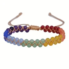 7 CHAKRA Natural Stone BEADED STRETCH ANKLET/BRACELET NEW  *USA*