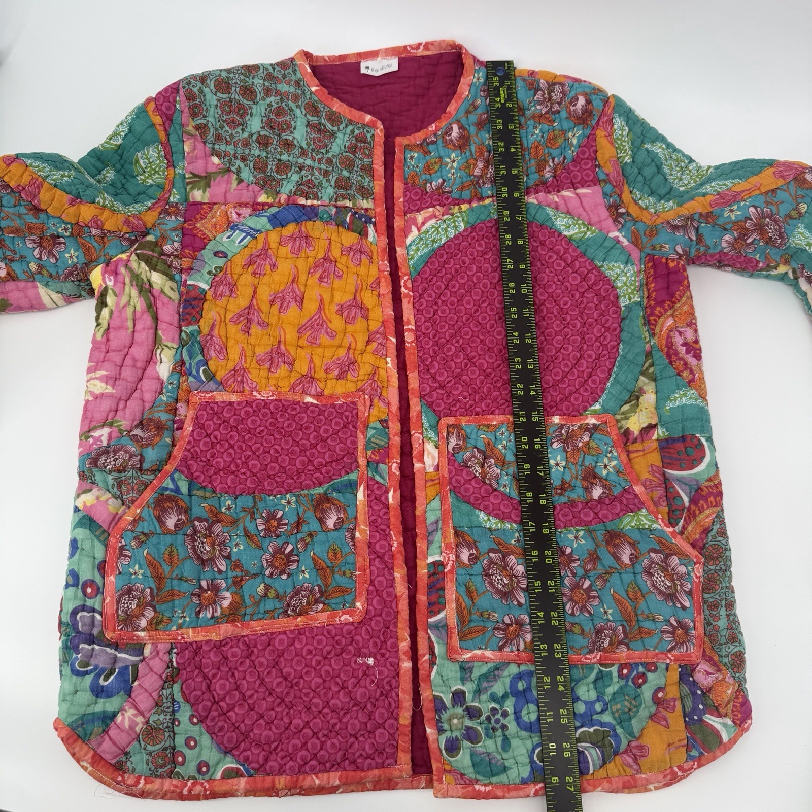 Pink Handmade Quilted Patchwork Jacket Womens Lar… - image 8