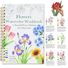 Watercolor Workbook 15 Beautiful Flowers Paintings for Adults Teens Beginner...
