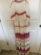 Violet Weekend White Geometric Maxi Dress Off Shoulder Sleeveless Size L
