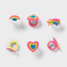 6ct Plastic Character Rings Multicolor Party Favors for Kids, Princess Theme