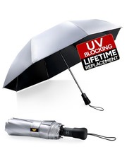 Chakipee UPF 50+ UV Umbrella for Sun Protection, 42/46 Inch Silver Compact Tr...