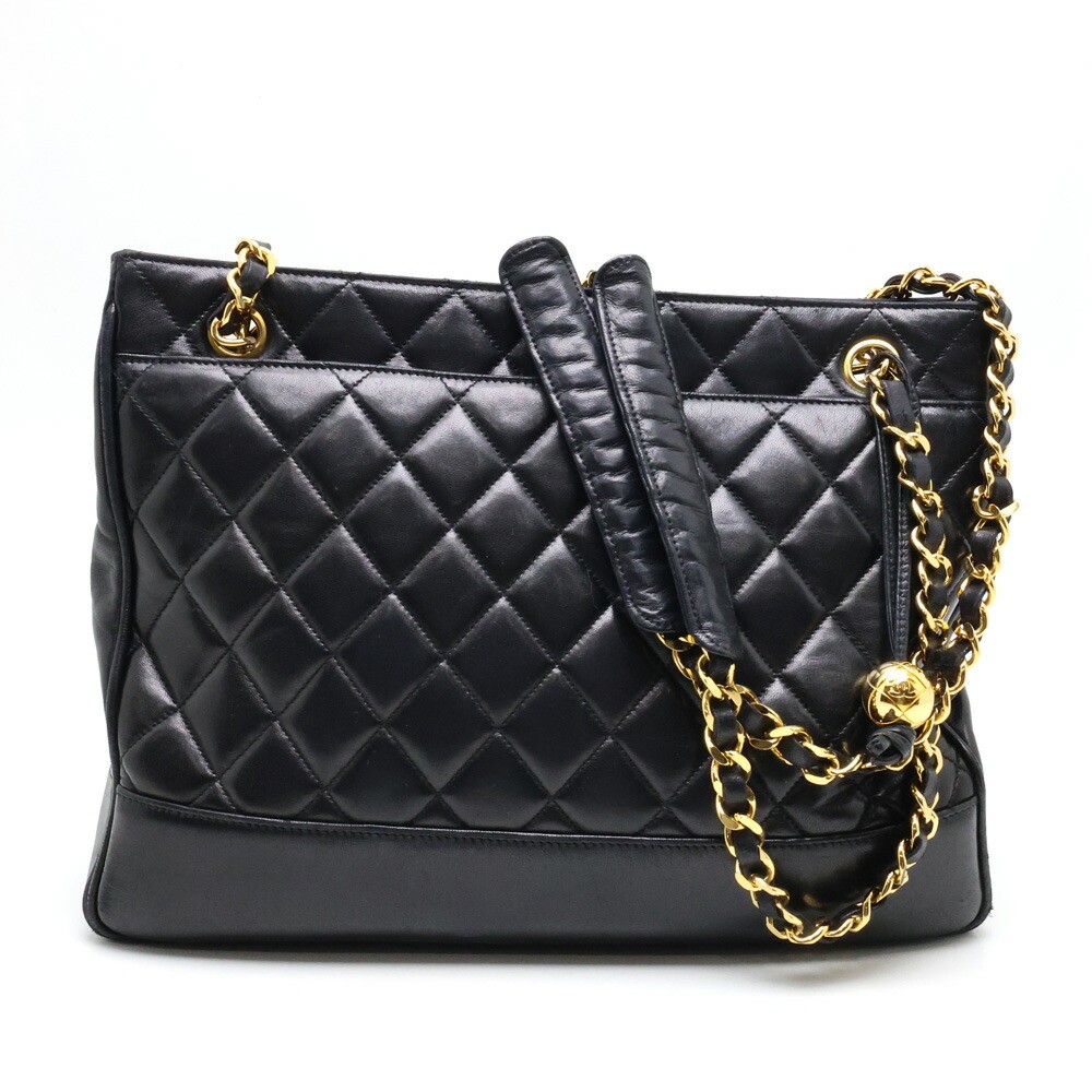 CHANEL Matelasse Chain Tote in Black Lamb Leather with Gold Hardware