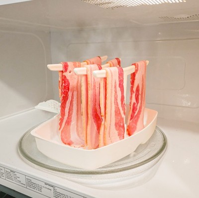 Microwave Bacon Cooker Tray with Rack - Non-Stick Plastic Holds 12 Strips
