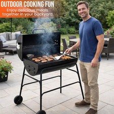Large Oil Drum Charcoal BBQ Grill Barbecue Smoker Rack Portable Wheels Stand