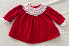 Vintage Cherubs Red Velour Baby Dress 12M White Lace Collar Holiday