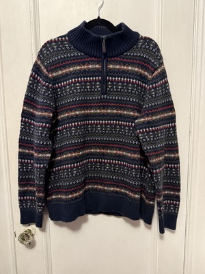 Vintage L L Bean Fair Isle Heavy Cotton Sweater  Ski Lodge Large Winter