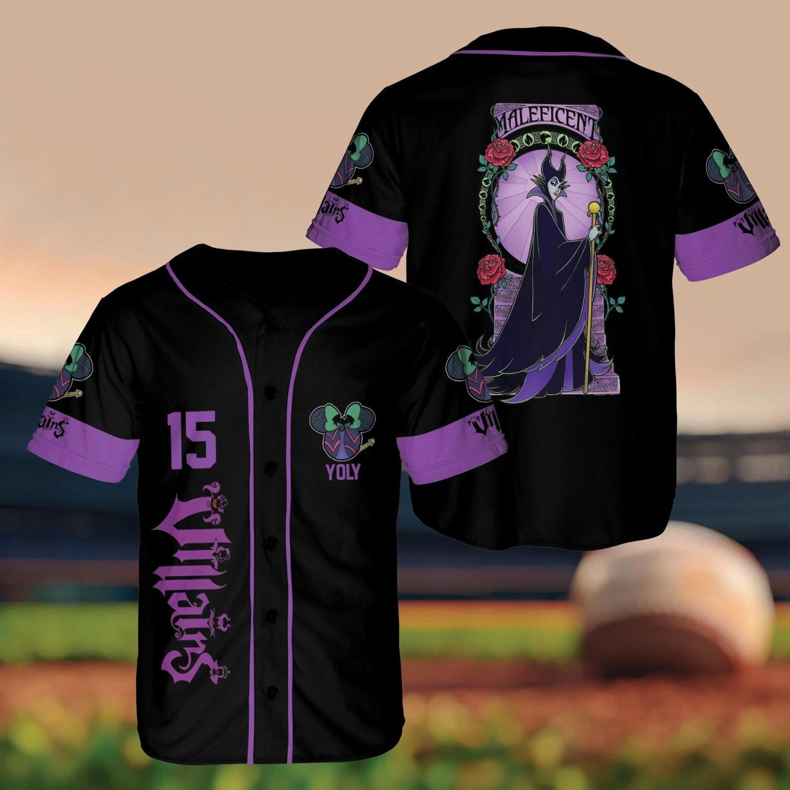 Personalized Sleeping Beauty Maleficent Halloween Villain Baseball Jersey Shirt