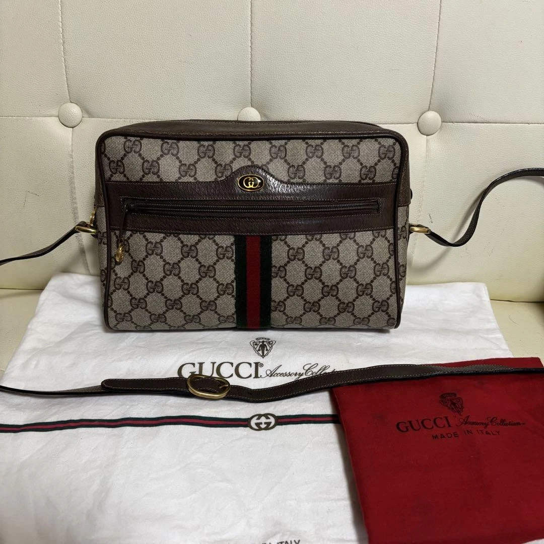 Sac à bandoulière Gucci GG All over Pattern Sherry Line logo cuir marron beige dd