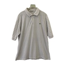 VTG Lacoste Made in France Polo Shirt Sz XL White Grid Check Pattern Chemise 229
