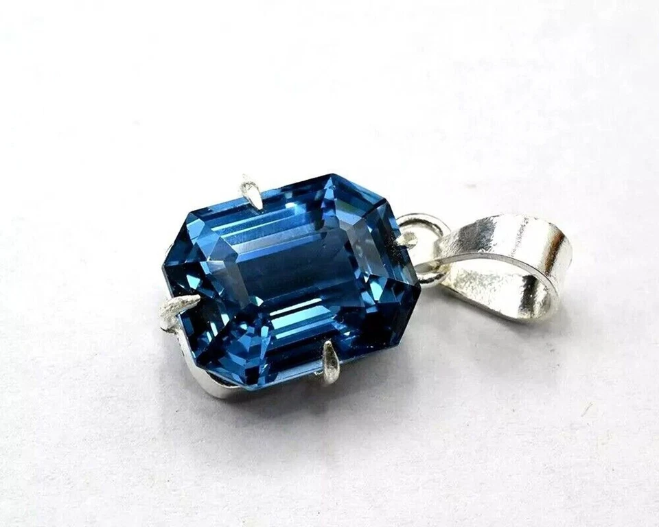 35+ CT BLU ACQUAMARINA ARGENTO TEDESCO SOLITARIO FORMA SMERALDO PIETRA... - Immagine 2 di 4