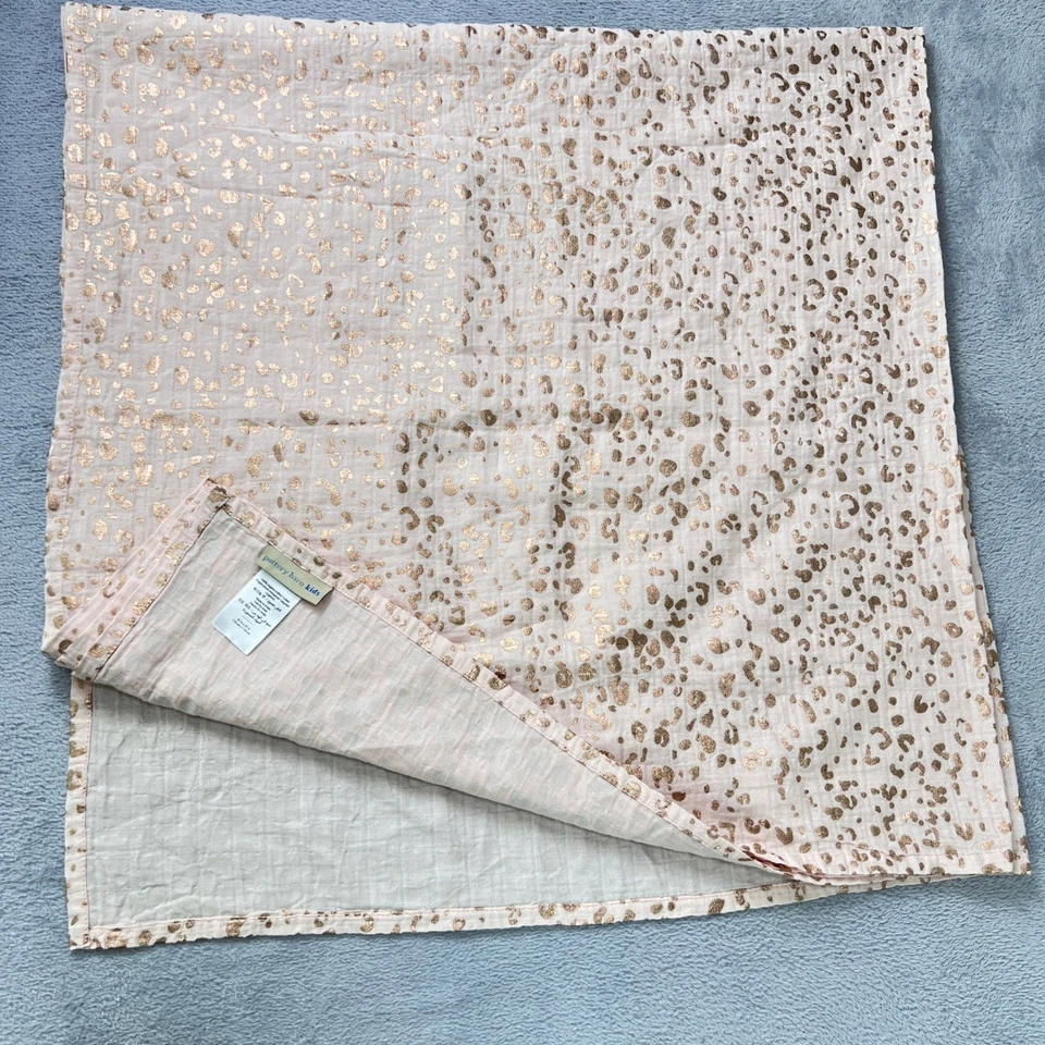 Manta Pottery Barn Kids Algodón Orgánico Muselina 47x47 Oro Rosa Leopardo Foto 4 de 4