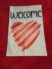 New Garden Flag 12"x18" Welcome Burlap Heart Love Valentine's Day Love Spring