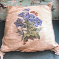 Vintage Needlepoint Petit Point Pillow Violets Flora