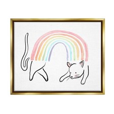 Cat Rainbow Fun Pet Animal Framed Floater Canvas Wall Art, Design by Lil' Rue