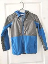 Columbia Boys Colorblock Hooded Full Zip Fleece Jacket Blue Gray M