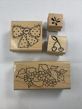Lot Of 4 Annette Watkins Rubber Stamps Bow , Bouquet Violets Cherry, Butterfly