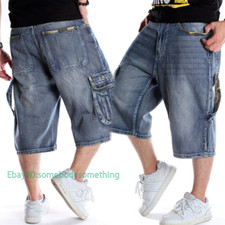 Men Jeans Loose Baggy Short Pants Hip-Hop Rap Skateboard Streetwear Denim Shorts