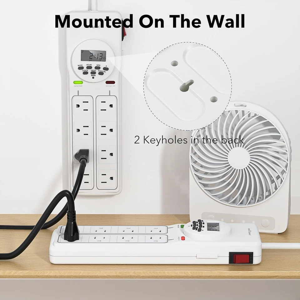 BN-LINK 8 Outlet Surge Protector with 7-Day Digital Timer Overload Protection - Image 3 of 4