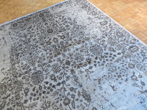 10 X 14 Hand Knotted Gray Tone On Tone Wool & Silk Oriental Rug G2930 - Picture 9 of 12