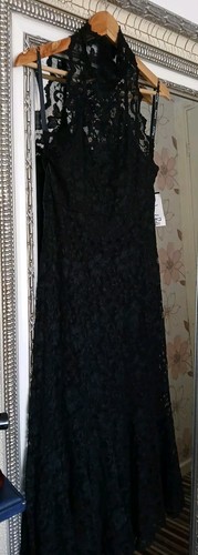 New JOSEPH RIBKOFF Ladies Black Faux Lace Floral lined Halterneck Party Dress 14 - Picture 1 of 15