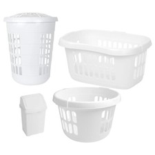 Image of Large Laundry Baskets 60L Hamper 8L Swing Bin - Ice White - Made in Britain