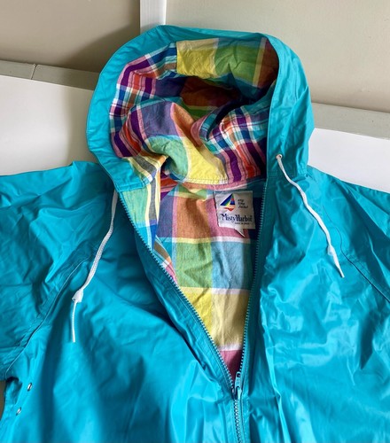 Vintage MISTY HARBOR Womens PVC Hooded Rain Jacket Gingham Lining Med - Picture 10 of 13