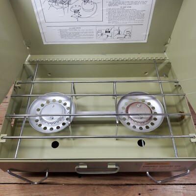 Réchaud gaz portable 4.5 kW + 2 cartouches gaz 230gr - Brûleur randonnée anti-vent Pliable Léger Camping Haute montagne KEMPER - Gamm vert
