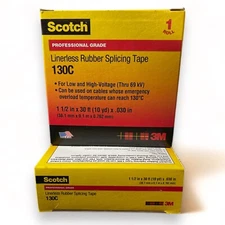 3M SCOTCH 130C LINERLESS RUBBER SPLICING TAPE 1 1/2 IN x 30 FT X 0.03 IN 2 ROLLS