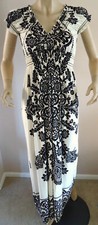 New Ladies Lili Cream Black Floral Design Cap Sleeve Maxi Dress Size 8