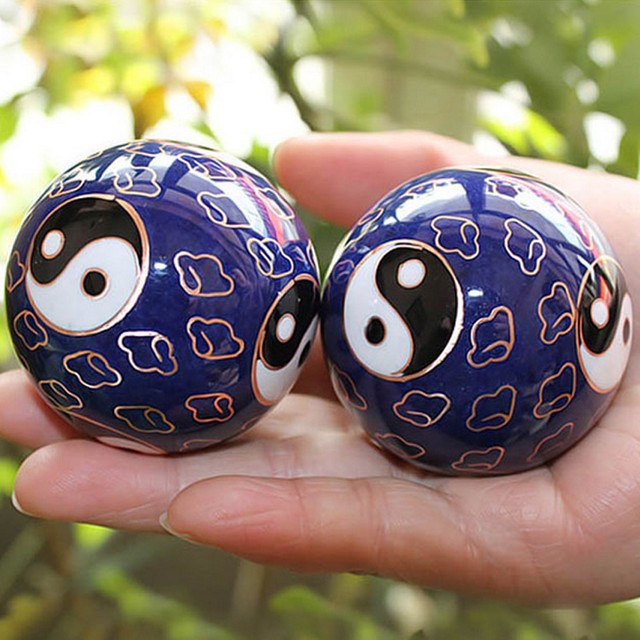 2x 50mm Chinese Baoding Yin Yang Balls Health Exercise Stress