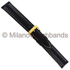 18mm Milano Black Genuine Leather Padded Contrast Stitched Mens Watch Band