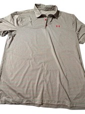 Under Armour Men's Golf Polo Heat Gear Gray Red Stripes Sz Xl