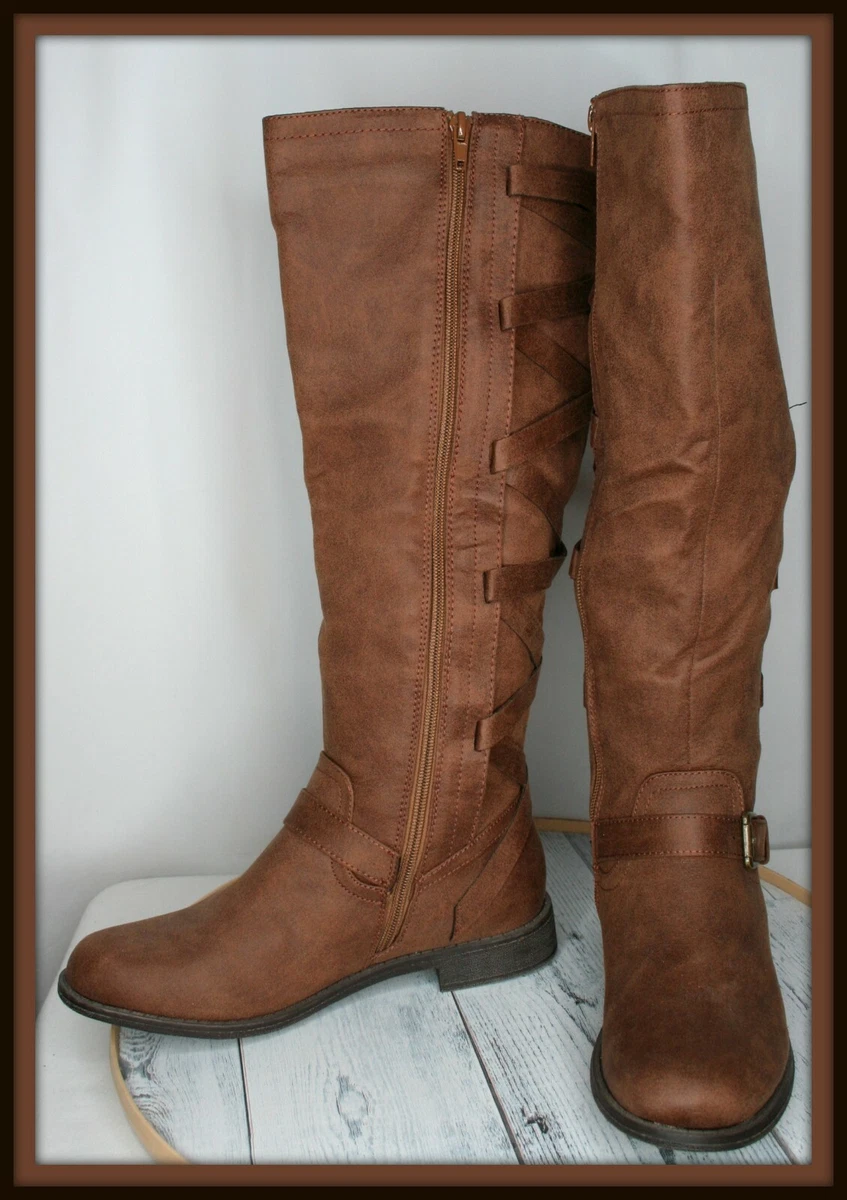 Just Fab Arleigh tall boots Brown Faux suede lace up back zipper Women 7.5 work