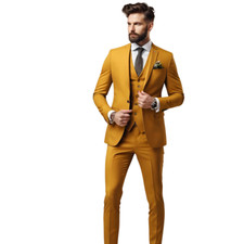 Men Suit 3 Piece Mustard Formal Fashion Elegant Groomsmen Dinner Tailored Suits