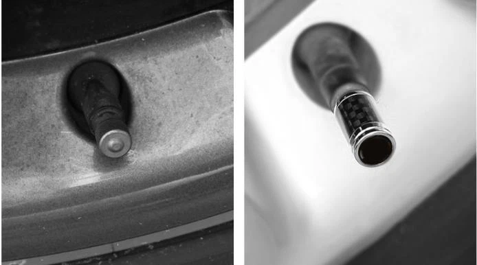 Válvula de neumático de fibra de carbono real 4 piezas apta para Porsche Macan 2014-2021 Foto 3 de 4