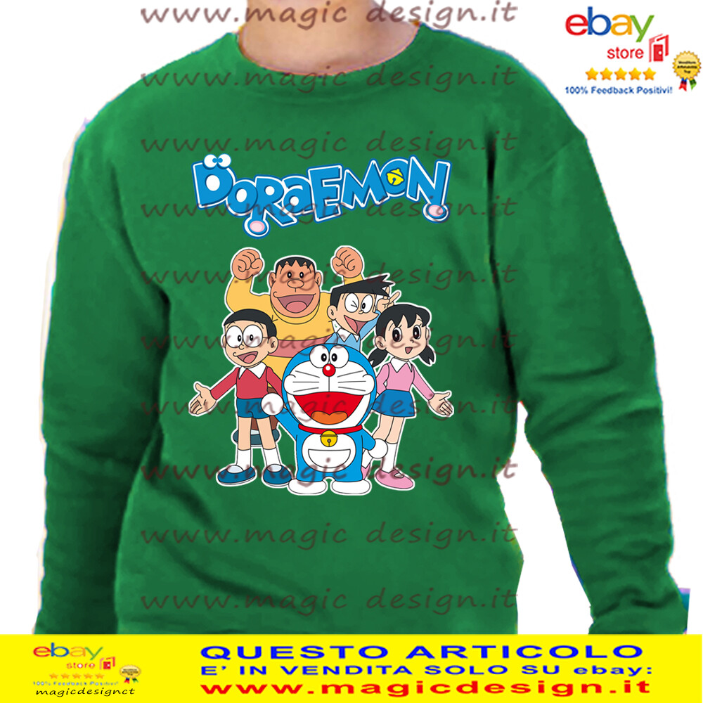 DORAEMON GATTO SPAZIALE nobita FELPA RAGLAN GIROCOLLO BAMBINO anime manga