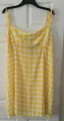 Yellow Check A-Line Sexy Chiffon Sleeveless Lady Dress Uk Size 26 Boohoo 