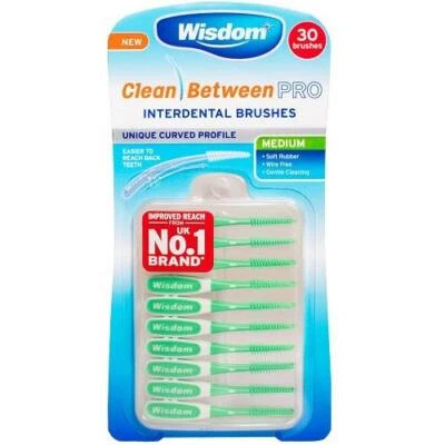 Wisdom Clean Between Pro Interdental Brushes - Green Medium - 1 Pack Of 30