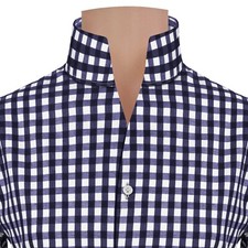 High Collar White Blue Shirt Buttonless Collar Cotton Shirt Men's Tall Open Neck