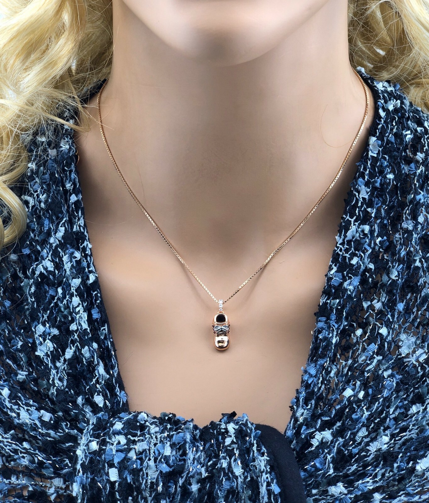 Birthstone Baby Shoe Necklace w/ Pure Brilliance Zirconia in 14K Solid