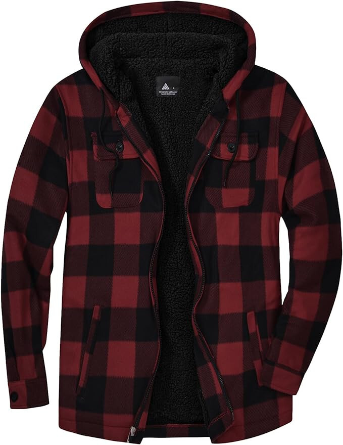 NWT $129 SZ LARGE SCODI Men's Flannel Shirt Jacket Sherpa Lined