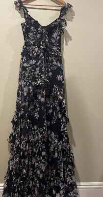 Love Sam Ruffled Layered Floral Print Maxi Dress Black XS | eBay